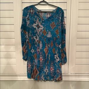 Stylish Blue Patterned Mini Dress